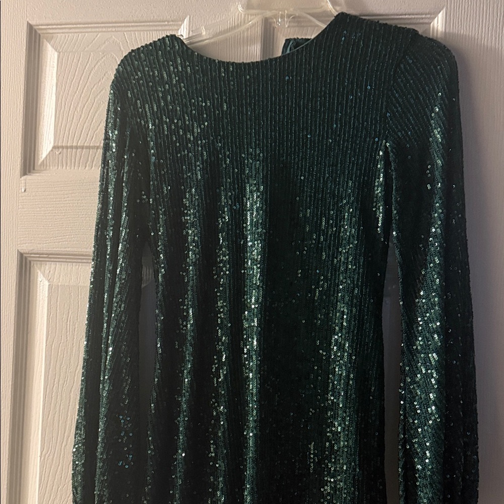 Elegant Green Sequin Dress with Long Sleeves
